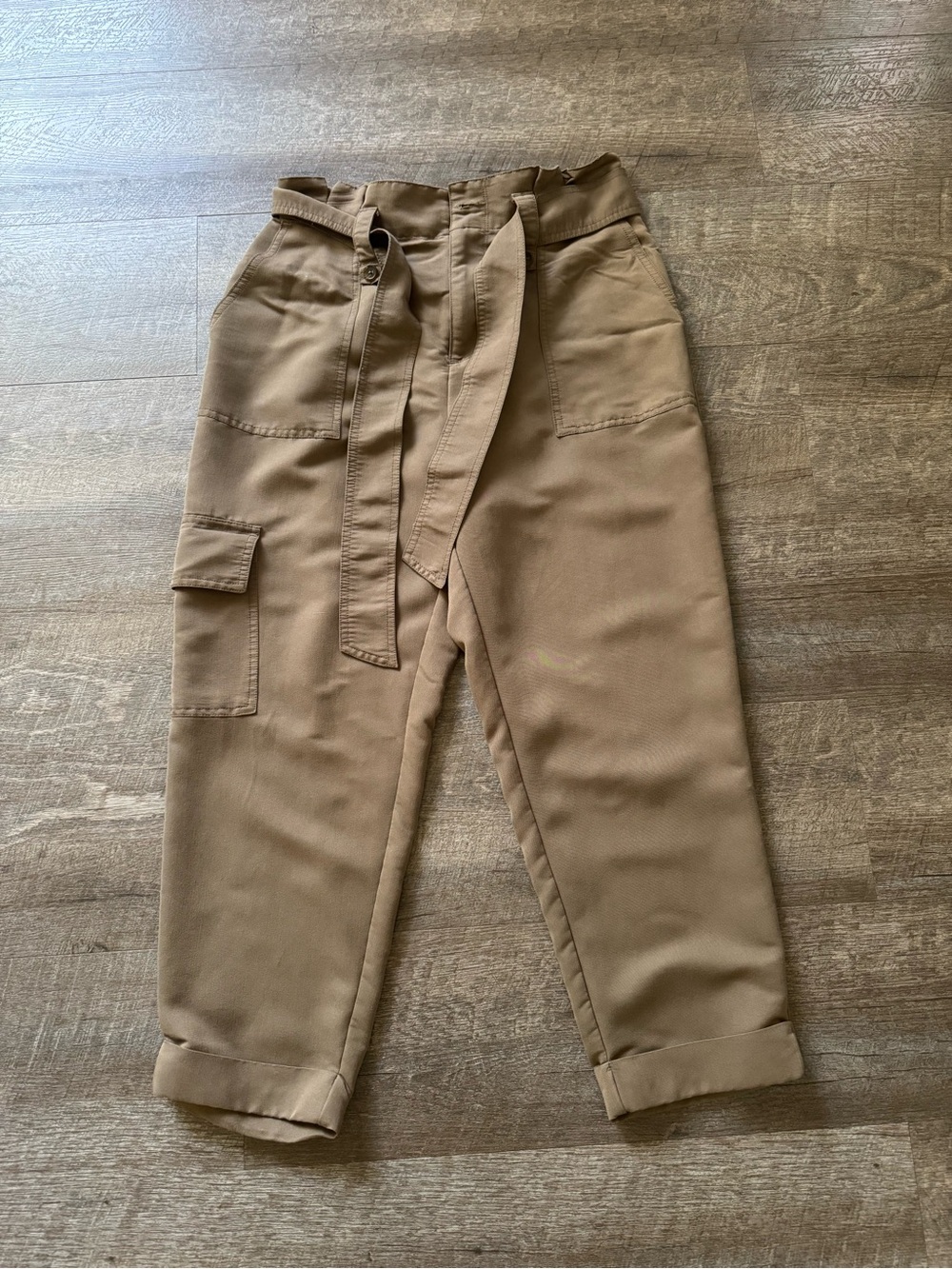 POPSUGAR Tan High-Waist Cargo Chinos with Tie Belt